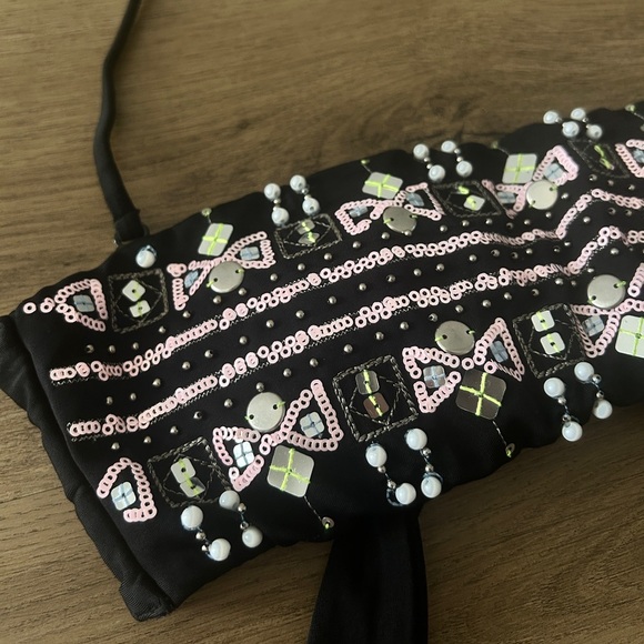 Victorias Secret Vintage Black Sequin & Beaded Bikini Top –EUC - Picture 3 of 8